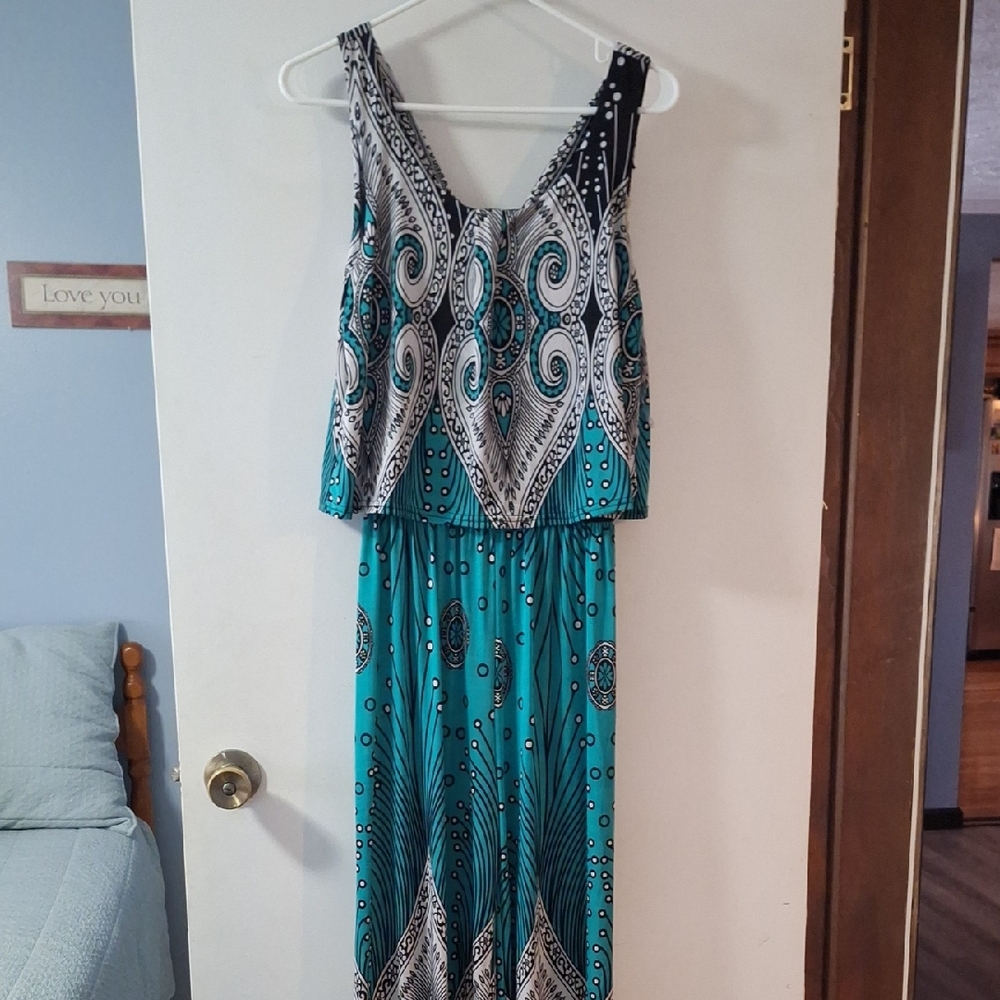 Chic Teal and Black Paisley Jumpsuit